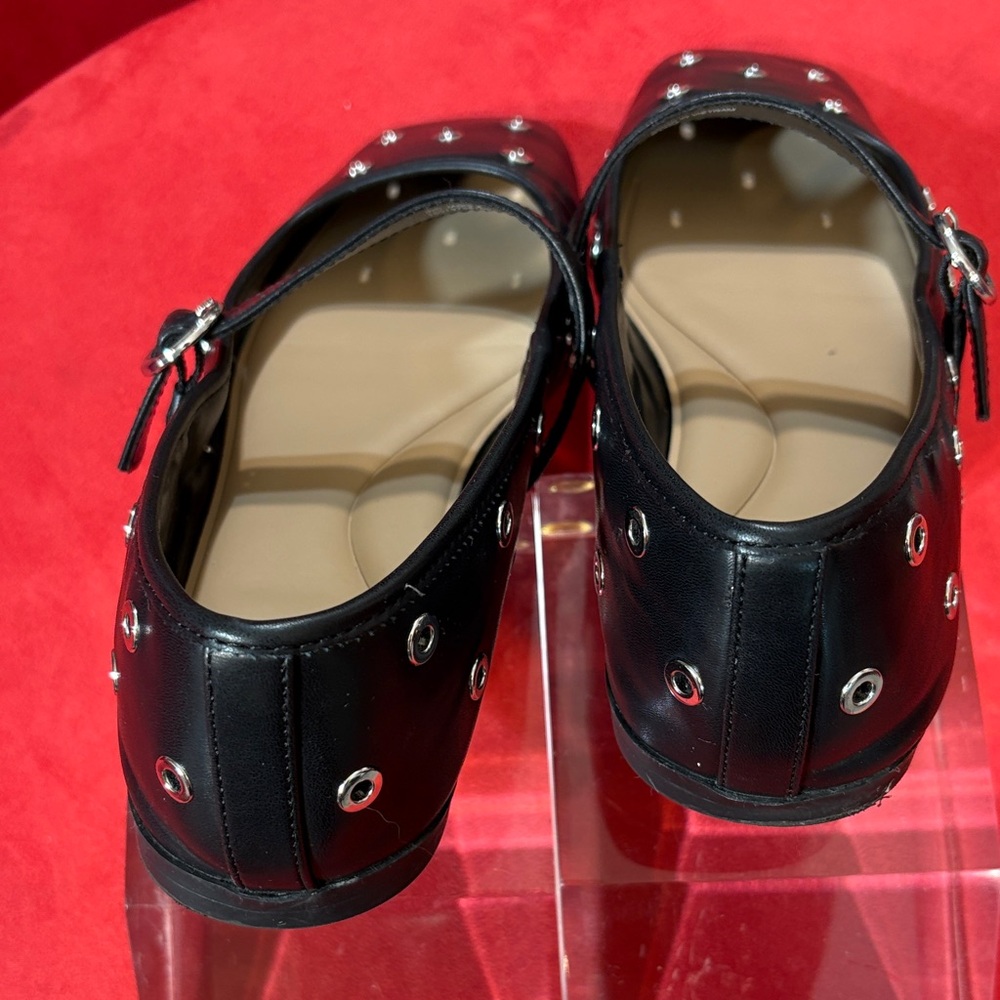 INC International Concepts Black Mary Jane Flats with Silver Grommet Accents - Picture 8 of 9